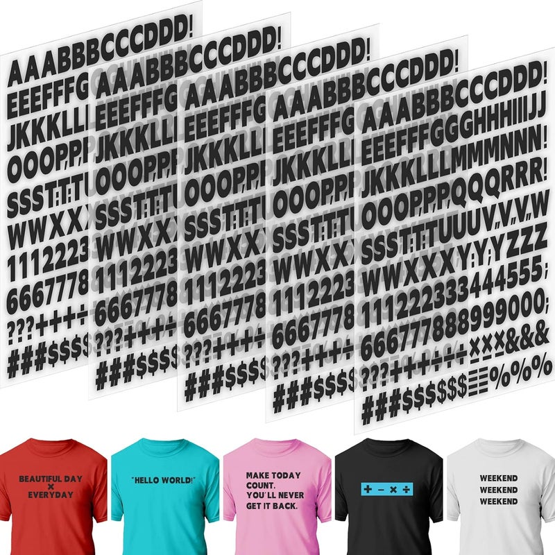 Comkrivy 5 Sheets 830 Pieces Iron on Letters and Numbers for Clothing, 1 Inch Iron on Vinyl Letters with A-Z Heat Transfer Letters 0-9 Iron on Numbers PU Alphabet Stickers for T-Shirt Printing DIY Craft, Black - Image 1